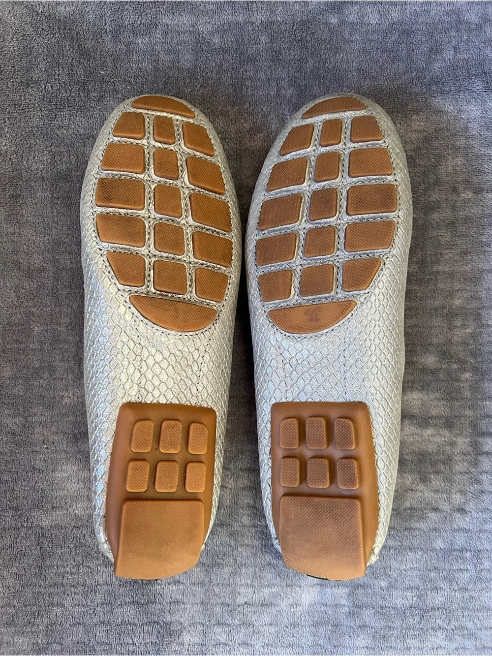 Lauren Ralph Lauren Caliana Snake Embossed Loafers Sz 6 B Leather Silver Soft
